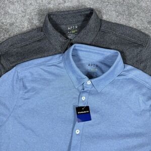 NWT 2 - Apt 9 Polo Shirts Mens Large Premier Flex Short Sleeve Button Up Stretch